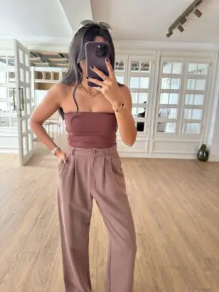 Kahve Dilvin Straplez Crop Top