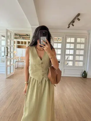 Burberry New'M Haki Çapraz Sırt Dekolteli Yelek