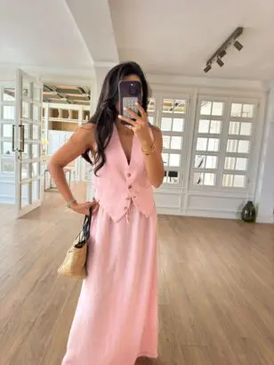 Adios New'M Pembe Çapraz Sırt Dekolteli Yelek
