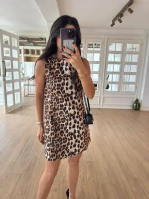Nio Leopar Desenli ZR Sıfır Kol Mini Elbise