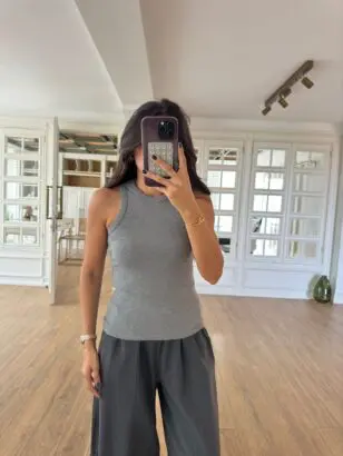 Sole Dilvin Açık Gri Fitilli Halter Yaka Body