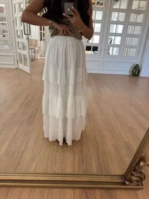 Table Katlı Biyeli Beyaz Etek