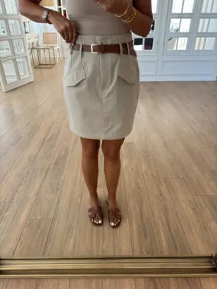 Daphne Taş Süs Cep Detaylı Kemerli Etek