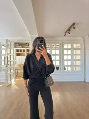 Flw Siyah Kruvaze Yaka Kapüşonlu Sweat