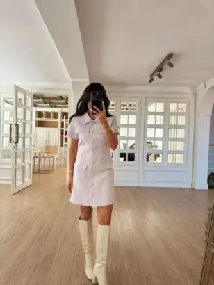 Tüvit Lila Süs Cep Detaylı Premium Mini Elbise