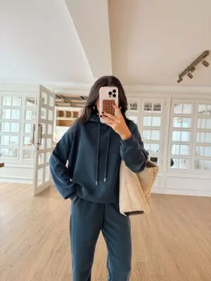 Bazr Oysh İndigo Kapüşonlu Bel Paça Lastikli Modal Takım