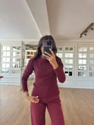 Slevo Vişne Çürüğü Ön Düğme Detaylı Fitilli Uzun Kol Bluz