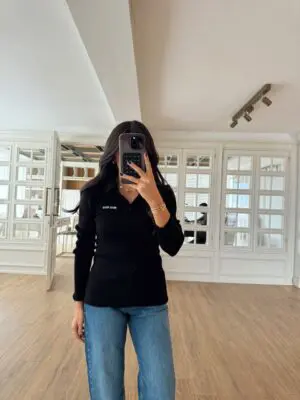 Niki Siyah Polo Yaka Fitilli Triko