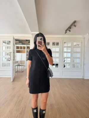 Sara MD Siyah Bisiklet Yaka Ön Dikiş Detaylı Elbise