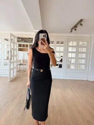Charlie Siyah Yanları Drapeli Asimetrik Askılı Body