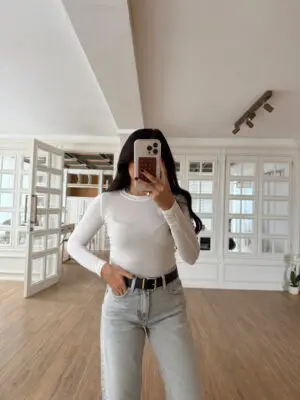 Yira Ekru Örme Uzun Kollu Body