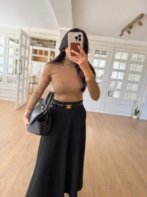 Transparan NM Camel Balıkçı Yaka Bluz