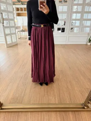 Nasaxi Flw Bordo Kırışık Model Etek