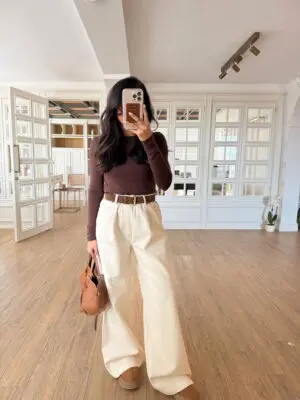 Coriel Krem Bel Bağlamalı Baggy Jean