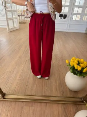 Karen Qz Bordo Bel Bağlamalı Bol Paça Pantolon