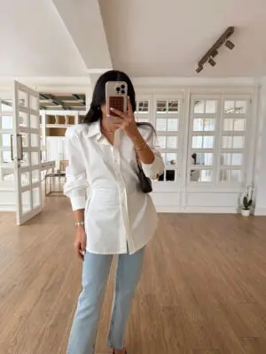 Merpa Ekru Kemer Detaylı Vatkalı Poplin Premium  Gömlek
