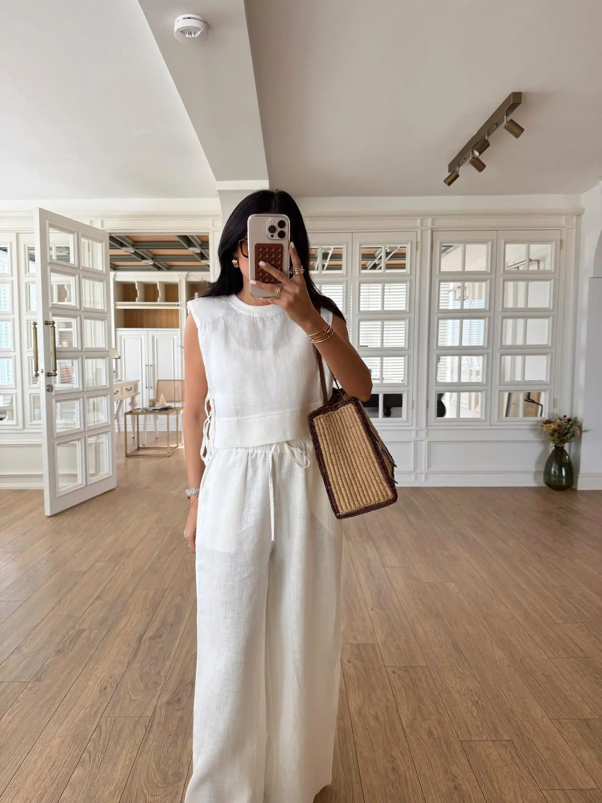 Rainel Again Ayana Bağlamalı Premium Bluz-Pantolon Keten Takım