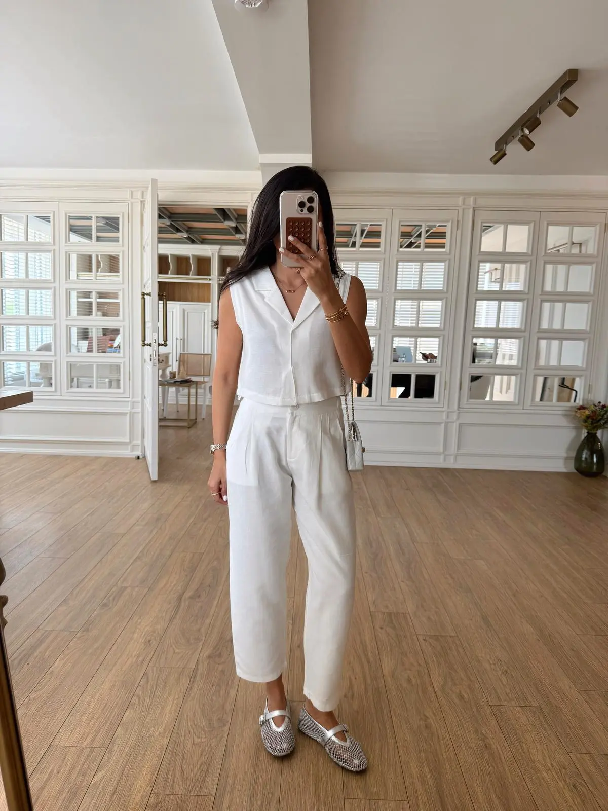 Selanie Keten Crop Bluz-Pantolon Takım