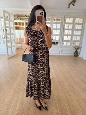 Boston Leopar Desenli Sıfır Kol Elbise
