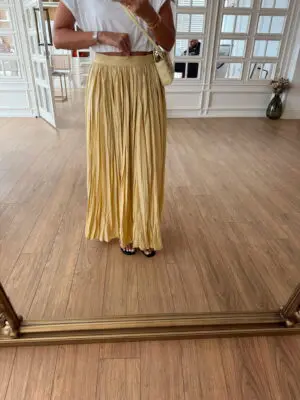 Lemony Qs Sarı Kendinden Kırışık Etek
