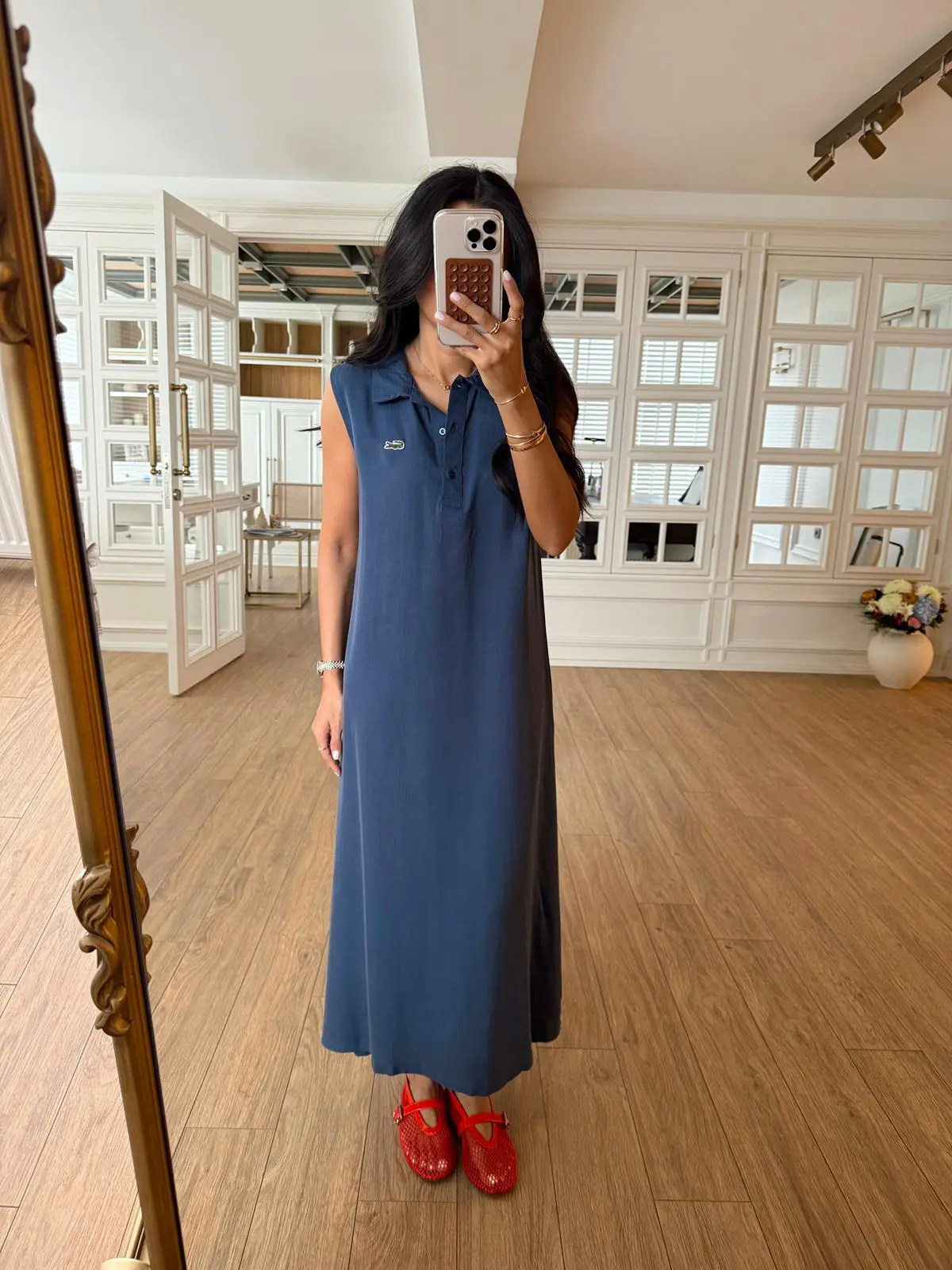 Viny Polo Yaka Düğmeli Sıfır Kol Elbise
