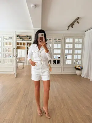 Cassandra Ekru Gold Düğmeli Şort Tulum