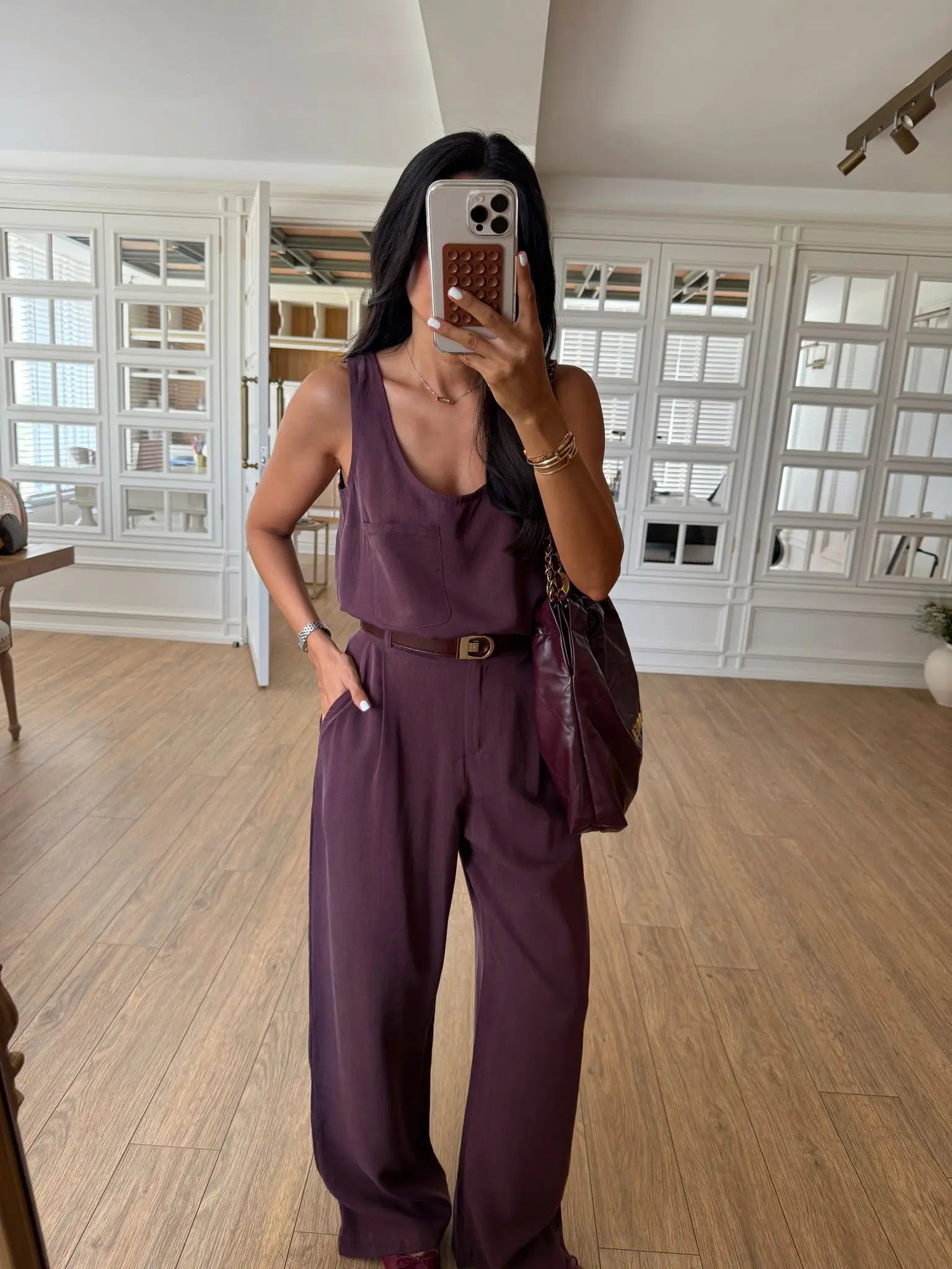 Rikos U Yaka Cep Detaylı Bluz Tek Pensli Pantolon Tensel Takım