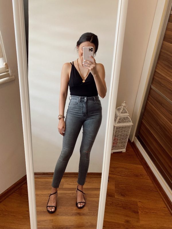 Zara Yırtık Detaylı Gri Skinny Jean
