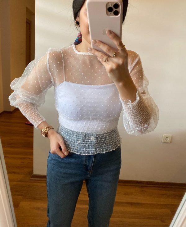Puantiyeli Tül Bluz