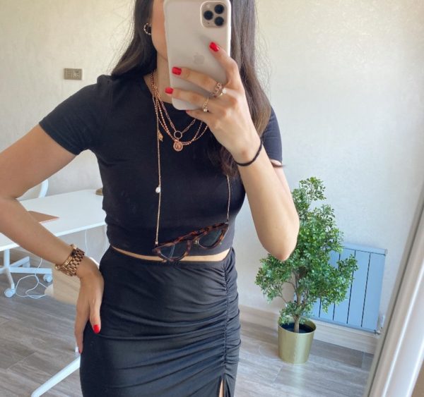 Siyah Kısa Kollu Crop