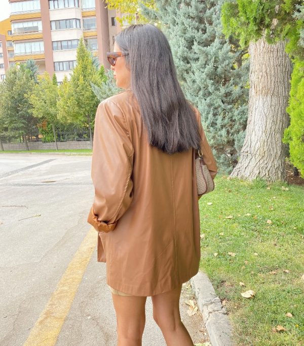 Taba Deri Blazer Ceket