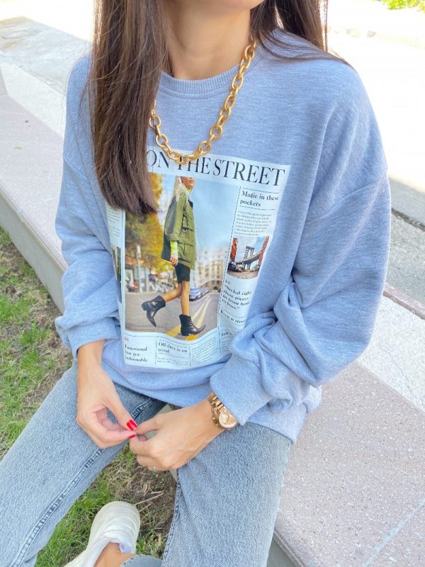 Gri Baskılı Sweat