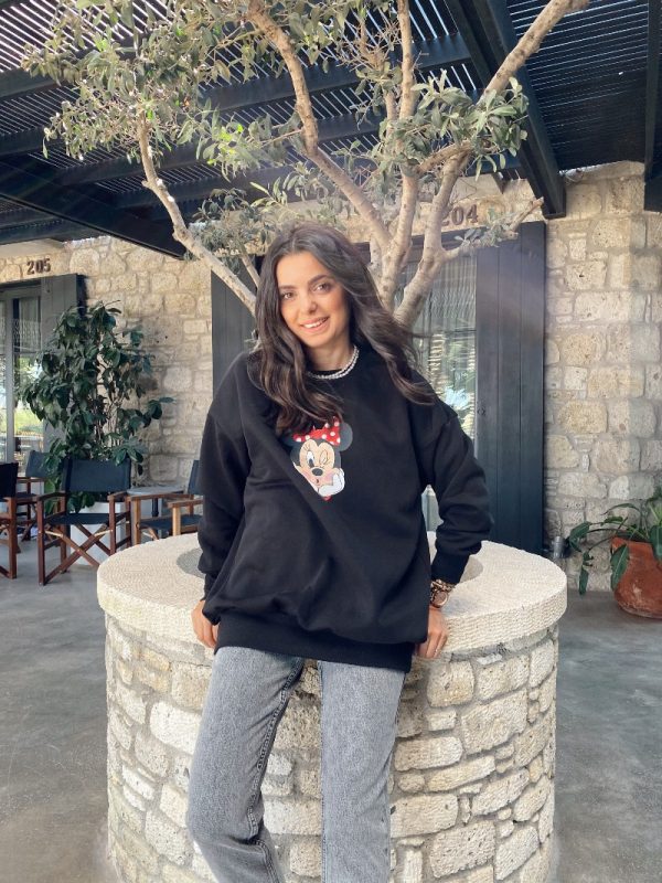 Siyah Minnie Baskılı Sweat