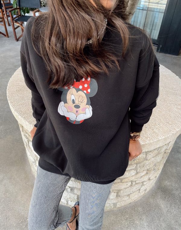Siyah Minnie Baskılı Sweat