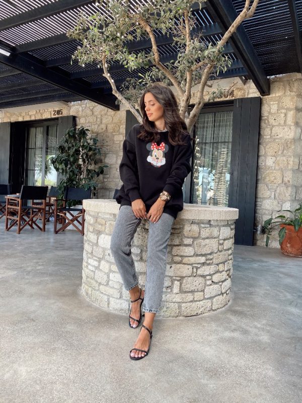 Siyah Minnie Baskılı Sweat
