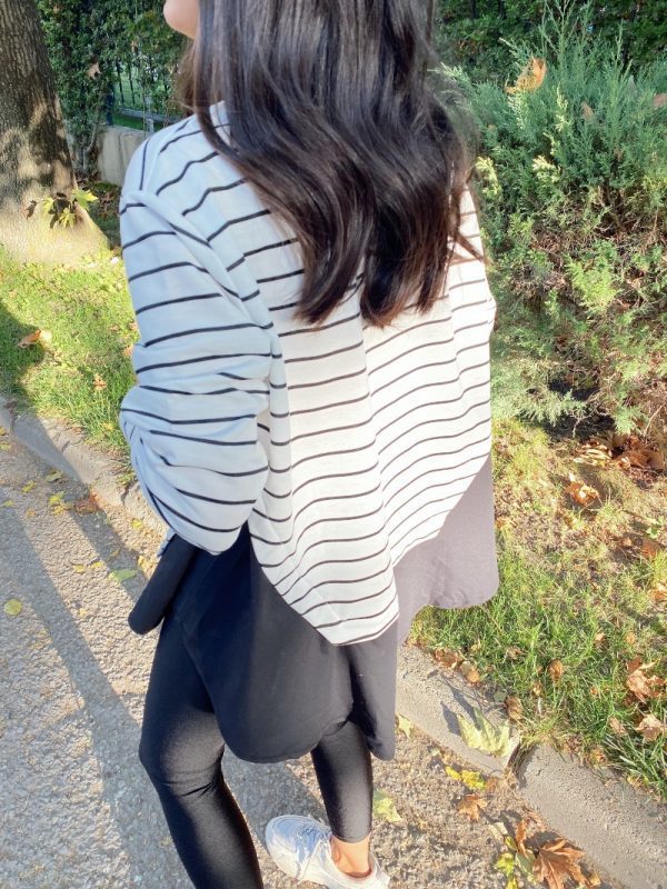 Poplin Detaylı Çizgili Sweat