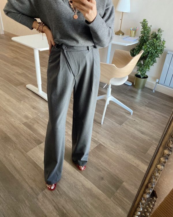 Füme Yandan Düğmeli Kumaş Pantolon