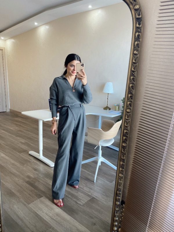 Füme Yandan Düğmeli Kumaş Pantolon