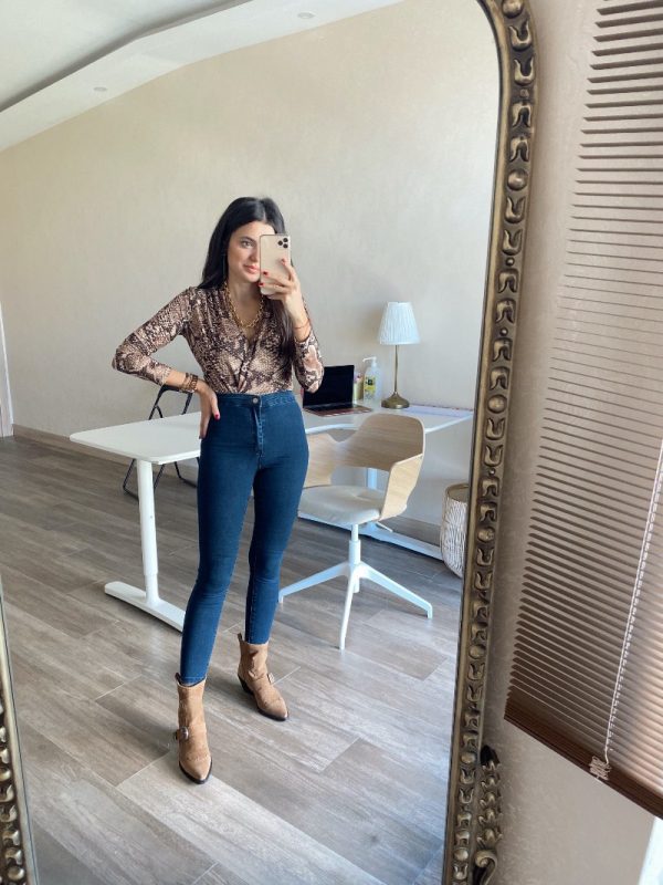 Yılan Desen Kruvaze Bodysuit