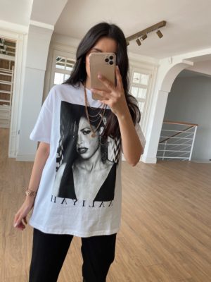 Aaliyah Beyaz Baskılı Tişört