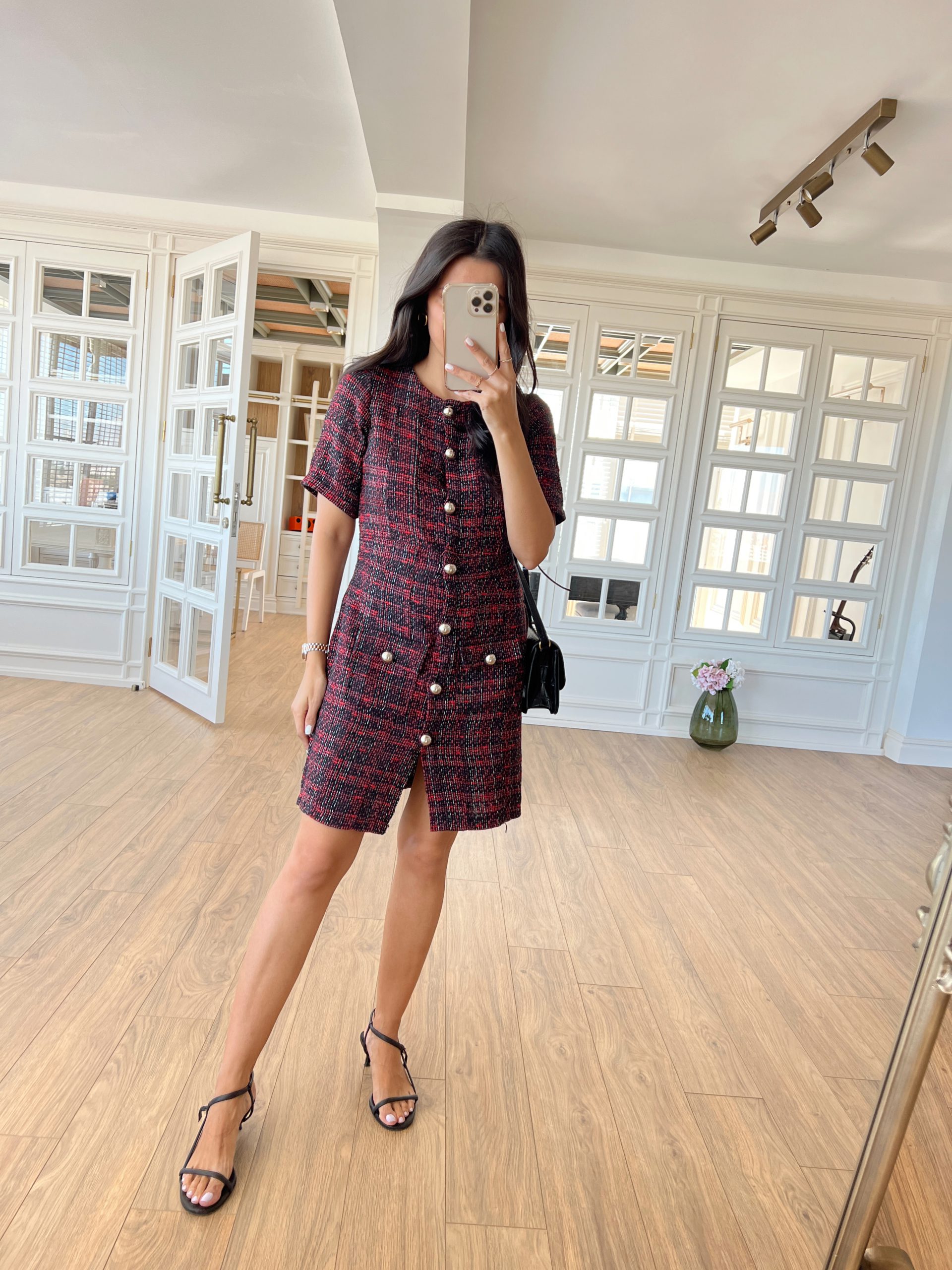 KırmızıSiyah Tüvit Dokulu Elbise Pelin Şenoğlu