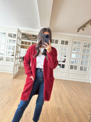 Bordo Peluş Hırka