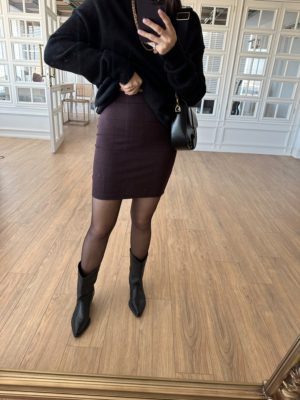 Bordo Ekoseli Mini Etek