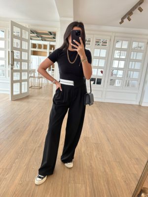 Aubrey Bel Detaylı Siyah Palazzo