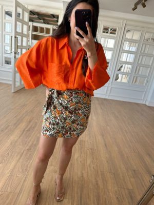 Orange Tek Cepli Oversize Turuncu Gömlek