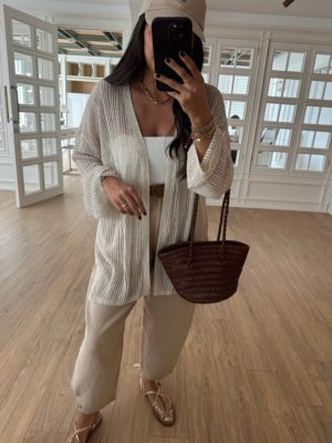 Gizz Transparan Ekru Kimono Hırka