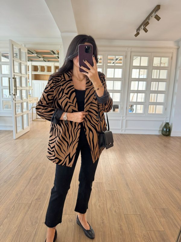 Caplan Siyah-Vizon Zebra Desen Blazer Ceket
